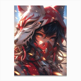 Anime Girl With Wolf Mask Canvas Print