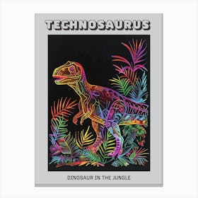 Neon Dinosaur In The Jungle 1 Poster Canvas Print