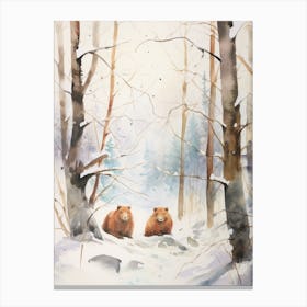 Winter Watercolour Beaver 2 Canvas Print