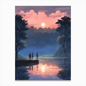 Two People Standing By A Lake Canvas Print