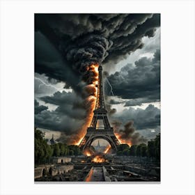 Eiffel Tower In Flames Canvas Print