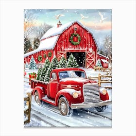 Red Truck In The Snow Canvas Print