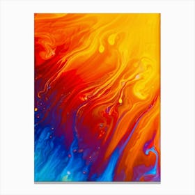 Abstract Liquid Art Featuring Dynamic Flowing Drops Of Milk Exhibiting A Vibrant Gradient From Red Canvas Print