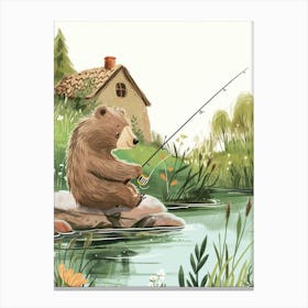 Sloth Bear Fishing In A Stream Storybook Illustration 1 Canvas Print