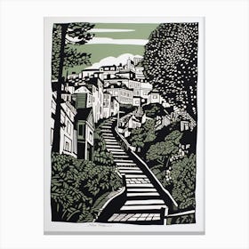 Lombard Street San Francisco Linocut Illustration Style 4 Canvas Print