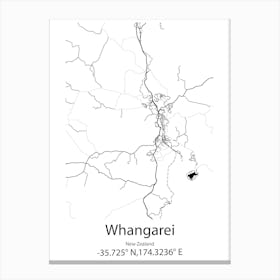 Whangarei,New Zealand Minimalist Map Canvas Print