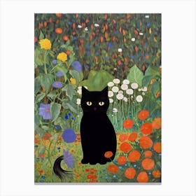 Flower Garden And A Black Cat, Inspired By Klimt 4 Canvas Print