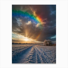 Rainbow Over Snowy Field Canvas Print