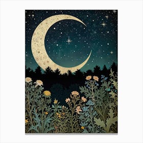 Moon And Flowers Style William Morris 1 Art Print Canvas Print