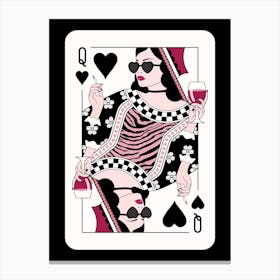 Queen Of Hearts - Red Wine and Cigarettes Black Floral Canvas Print