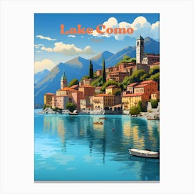 Lake Como Italy Coast Modern Travel Illustration Canvas Print