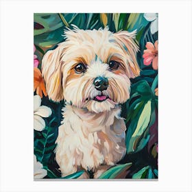 Maltese Dog Garden Painting Canvas Print