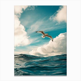 Seagull Flying Over Ocean Canvas Print