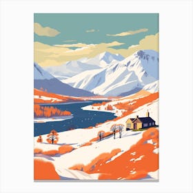 Retro Winter Illustration Snowdonia United Kingdom 1 Canvas Print