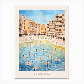 Swimming In Barcelona Spain Watercolour Poster Canvas Print