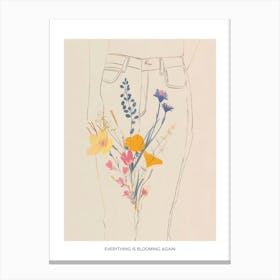 Everything Is Blooming Again Poster Floral Blue Jeans Line Art 8 Canvas Print