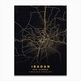 Ibadan Oyo Nigeria Black And Gold Map Canvas Print