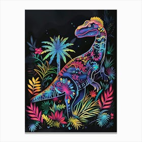 Neon Pattern Dinosaur Canvas Print