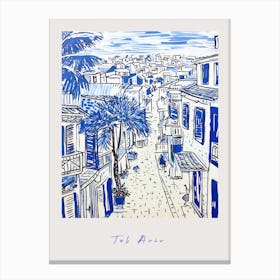 Tel Aviv Israel Mediterranean Blue Drawing Poster Canvas Print