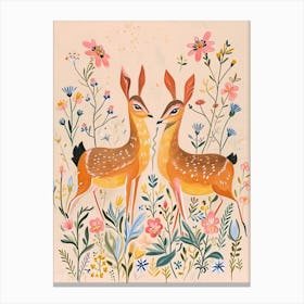 Folksy Floral Animal Drawing Deer 6 Canvas Print