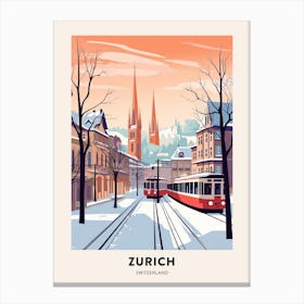 Vintage Winter Travel Poster Zurich Switzerland 6 Canvas Print