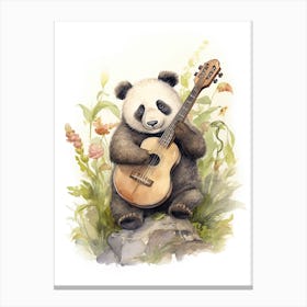 Panda Art Playing An Instrument Watercolour 4 Canvas Print