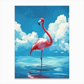 Flamingo Standing On The Sea Against Summer Blue Sky Canvas Print