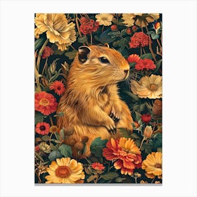 Squirrel In Flowers Canvas Print