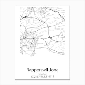 Rapperswil Jona,Switzerland Minimalist Map Canvas Print