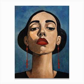 Woman With Earrings on a Blue Background Canvas Print