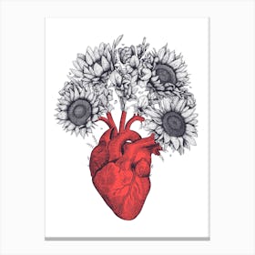 Heart With Sunflowers Canvas Print