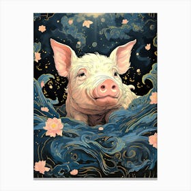Pig In The Water Canvas Print