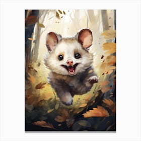 Adorable Chubby Possum Running In Field 3 Canvas Print