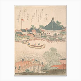 River Scene With Bridge In Foreground, Katsushika Hokusai Canvas Print