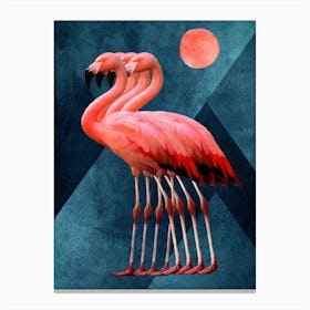 Four Flamingos At Midnight Canvas Print