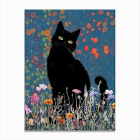 Black Cat In Flowers 1 Canvas Print