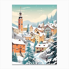 Vintage Winter Travel Illustration Cesky Krumloy Czechia 1 Canvas Print