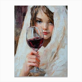 A Young Girl Wrapped In A Sheet Drinks Red Wine In A Glass Canvas Print