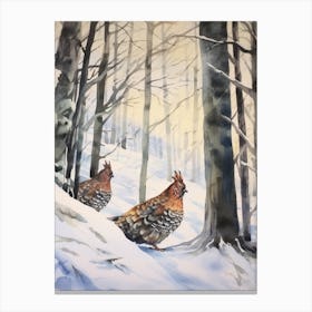 Winter Watercolour Grouse 2 Canvas Print