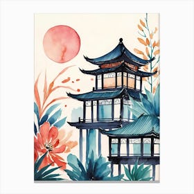 Watercolor Chinese Pagoda 1 Canvas Print