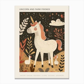 Unicorn & Farm Friends Muted Pastel 1 Poster Canvas Print