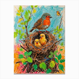 Robins In The Nest Canvas Print