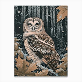 Boreal Owl Relief Illustration 1 Canvas Print