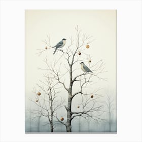 Birds Perching In A Tree Winter 6 Canvas Print
