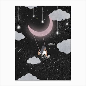 Woman Swinging From Moon, I Dwell In Possibility Canvas Print