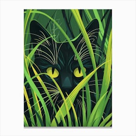 Black Cat In Grass Canvas Print