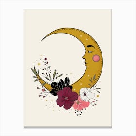 Cresent Moon And Flowers Canvas Print