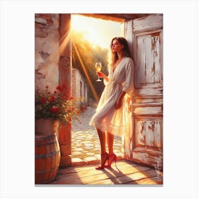 Countryside Sunset With A Glass Of Wine Canvas Print