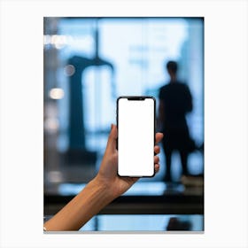 Woman Holding A Phone With Blank Screen Canvas Print