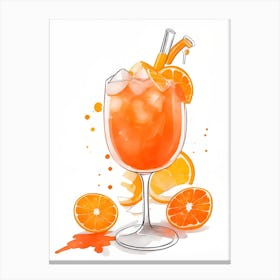 Aperol With Ice And Orange Watercolor Vertical Composition 1 Canvas Print